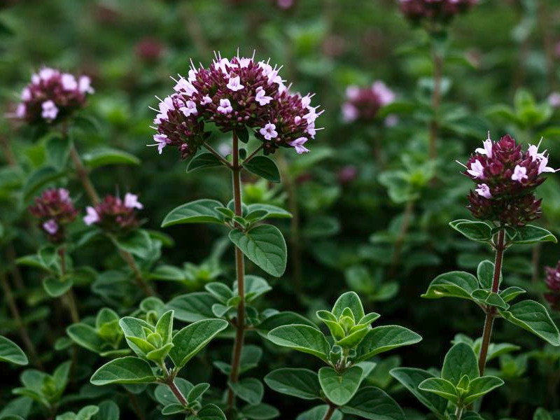 A patch of oregano plants coming into bloom